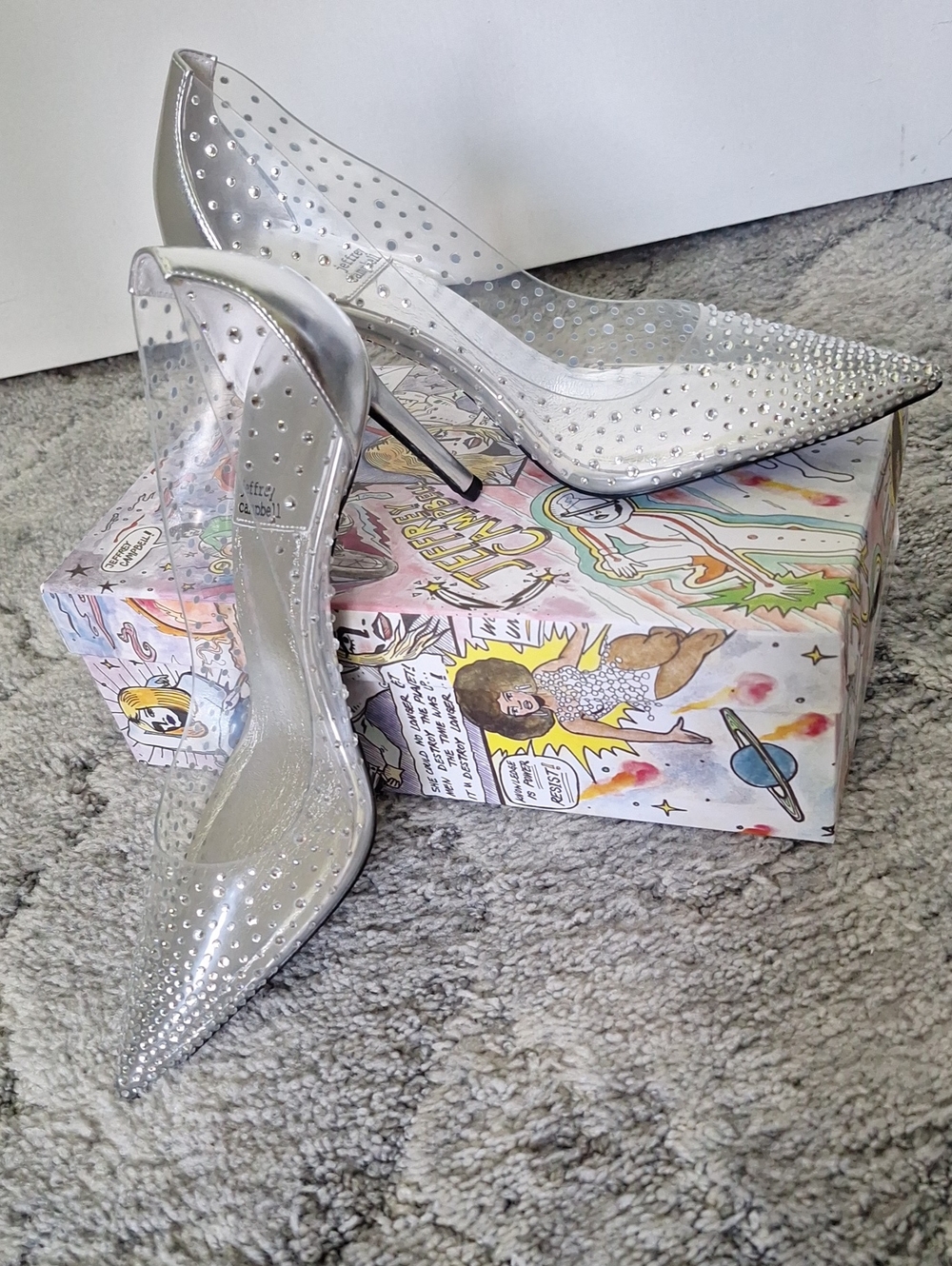 Jeffrey Campbell Crystal Clear Silver Heels NWT/NIB Size 10m